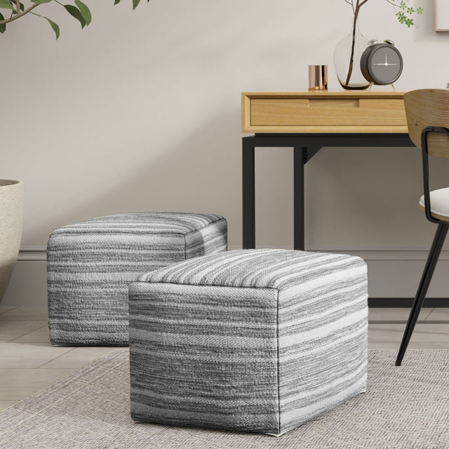 Carina - Square Woven Pouf - Black White by Simpli-Home | Bel Furniture