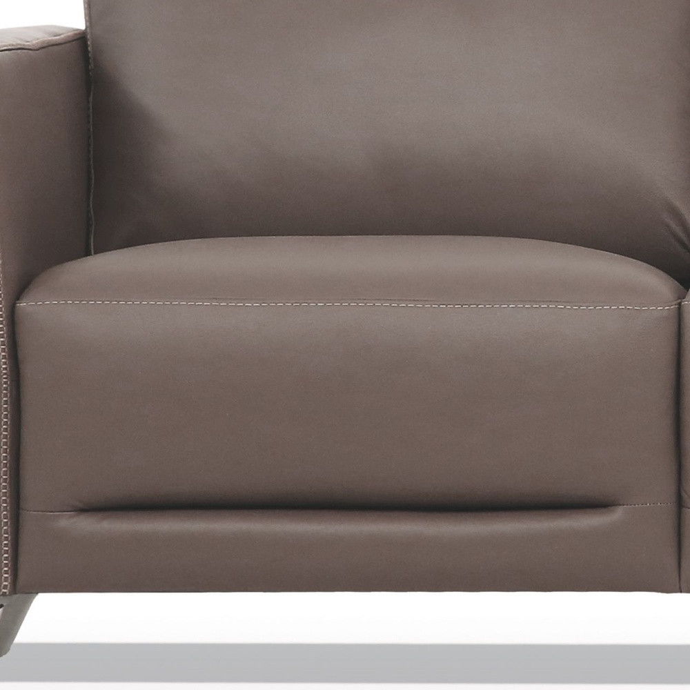 Leather Sofa With Black Legs - Taupe