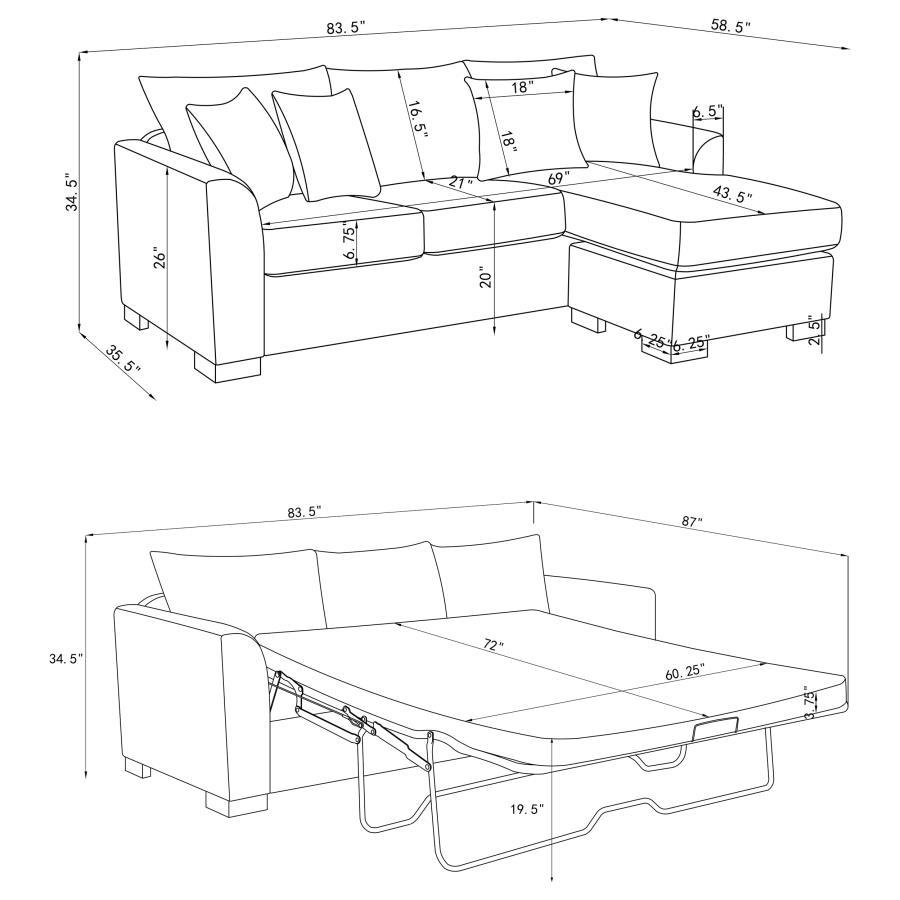 Storey - Upholstered Sleeper Sectional Chaise Sofa