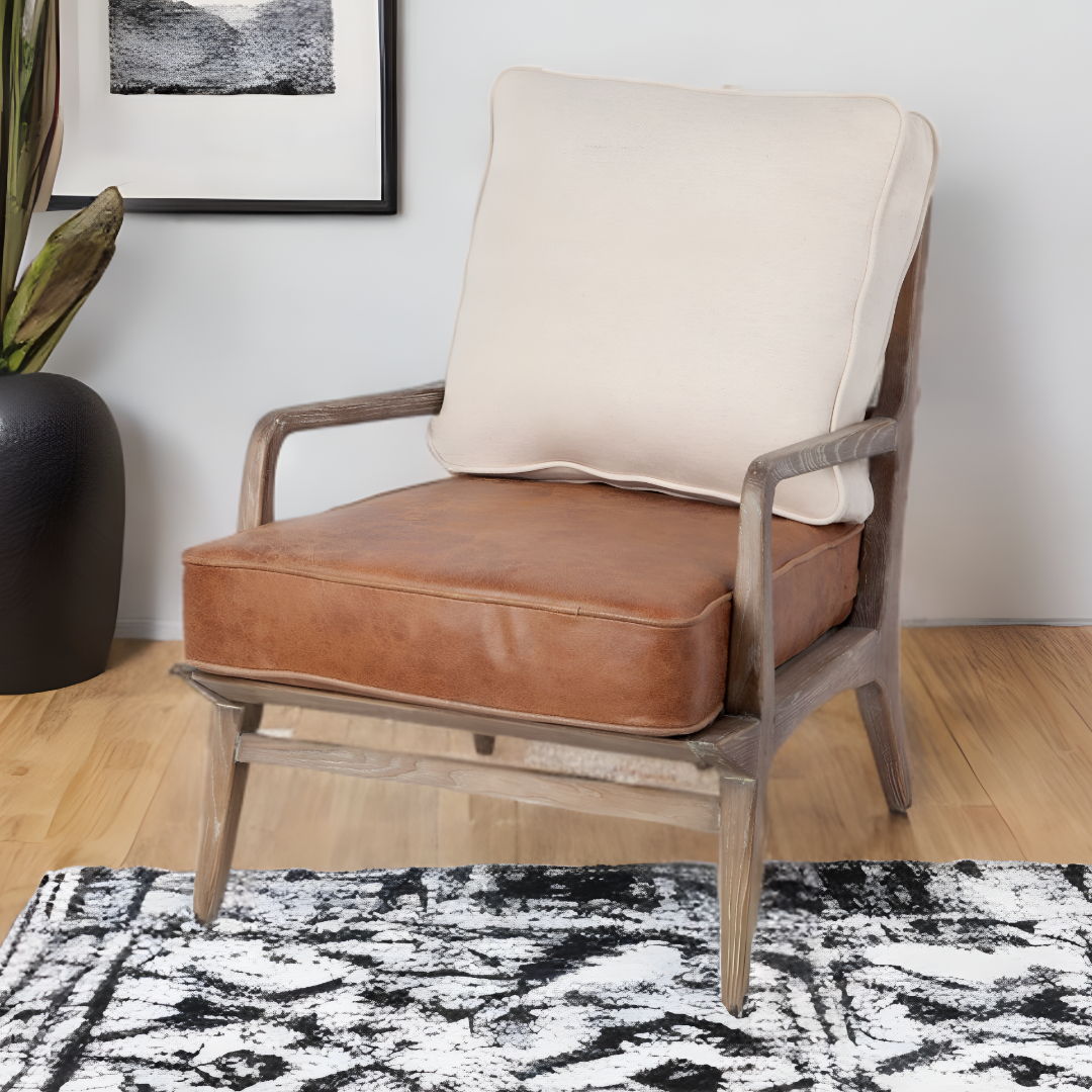 And Brown Leather Arm Chair - Beige / Brown