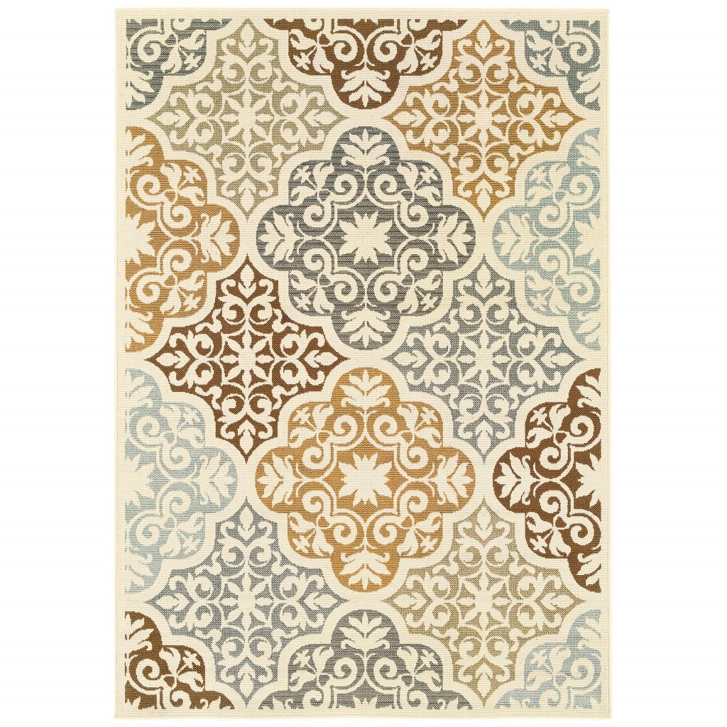 8' X 11' Moroccan Indoor / Outdoor Area Rug - Gray / Ivory