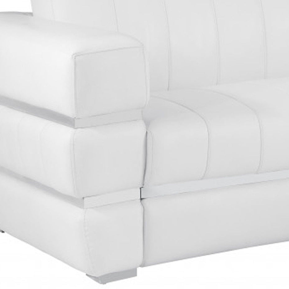 Italian Leather Sofa Silver Legs - White