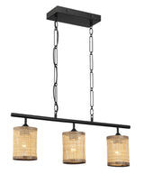 Elysian - 3 Lights Island With Natural Shade Farmhouse Chain Ceiling Lamp - Black / Rattan by Ashcroft Furniture | Bel Furniture