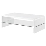Airell - Rectangular Coffee Table With Shelf - White High Gloss by CoasterEssence | Bel Furniture