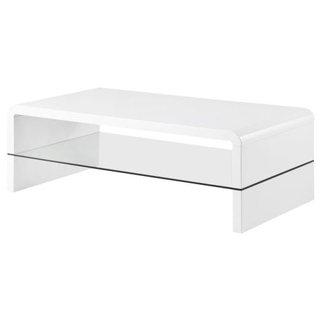 Airell - Rectangular Coffee Table With Shelf - White High Gloss by CoasterEssence | Bel Furniture