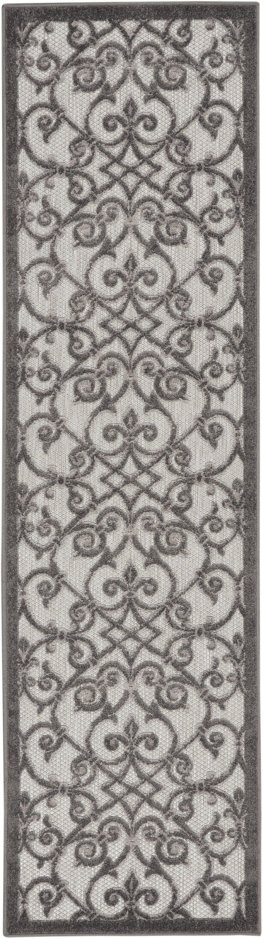 2' X 8' Floral Indoor / Outdoor Area Rug - Gray