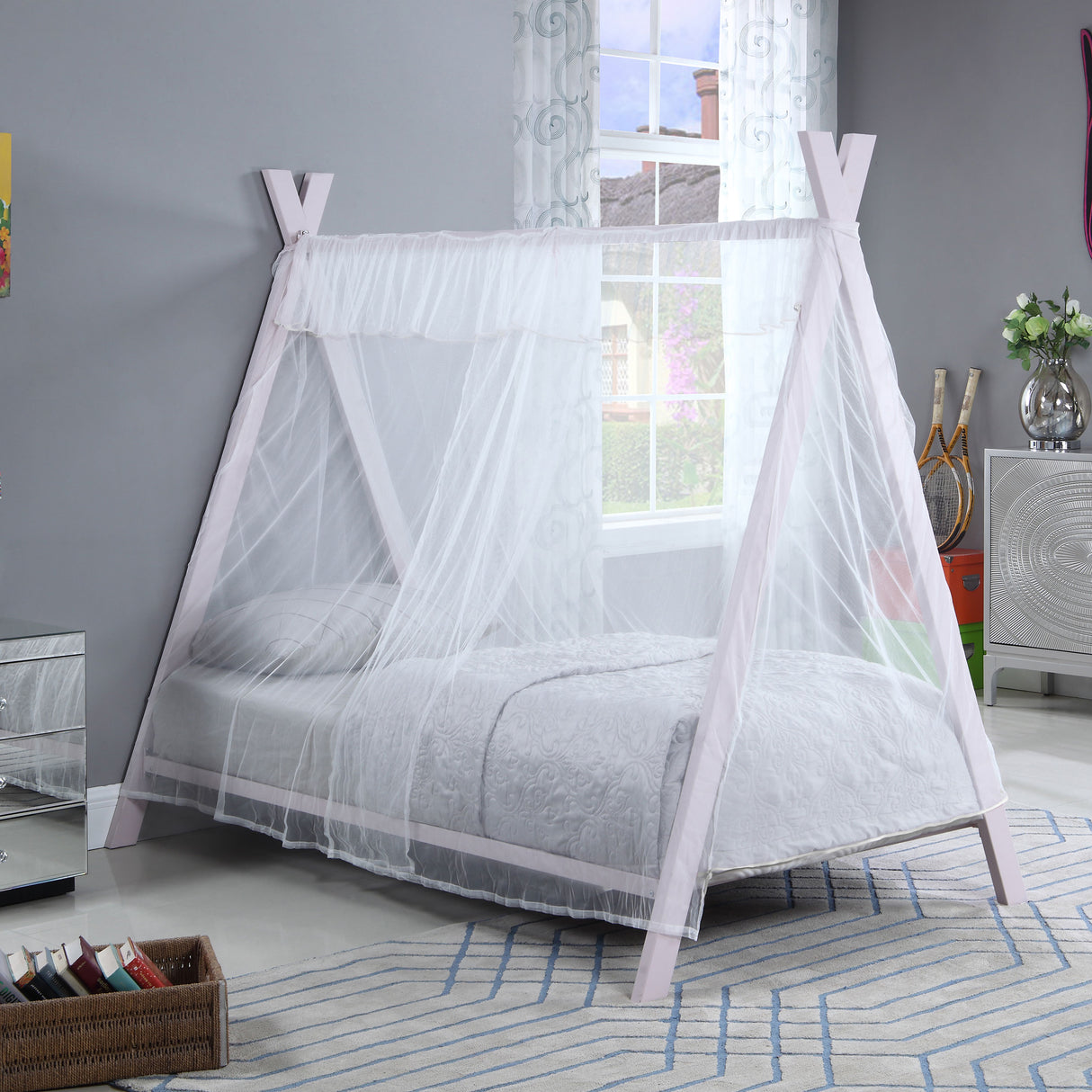 Fultonville Metal Twin Tent Bed with 7-inch Mattress Pink