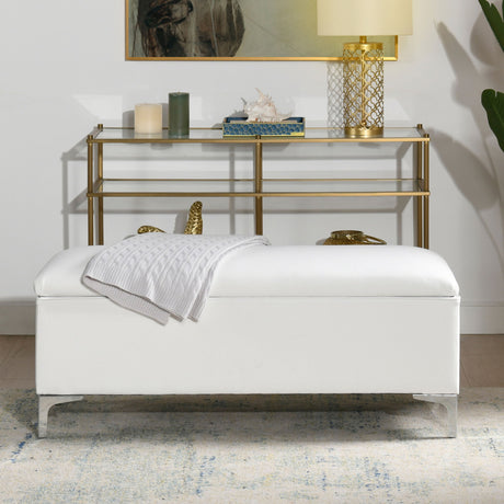 Madelyn - Modern Storage Bench - Bright White Dye by Jennifer Taylor Home | Bel Furniture