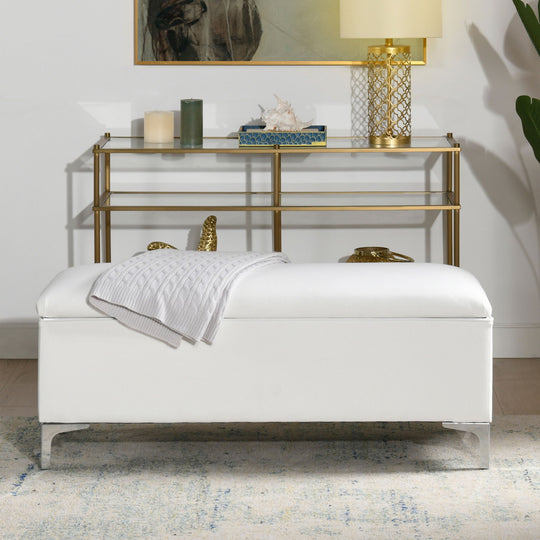 Madelyn - Modern Storage Bench - Bright White Dye by Jennifer Taylor Home | Bel Furniture