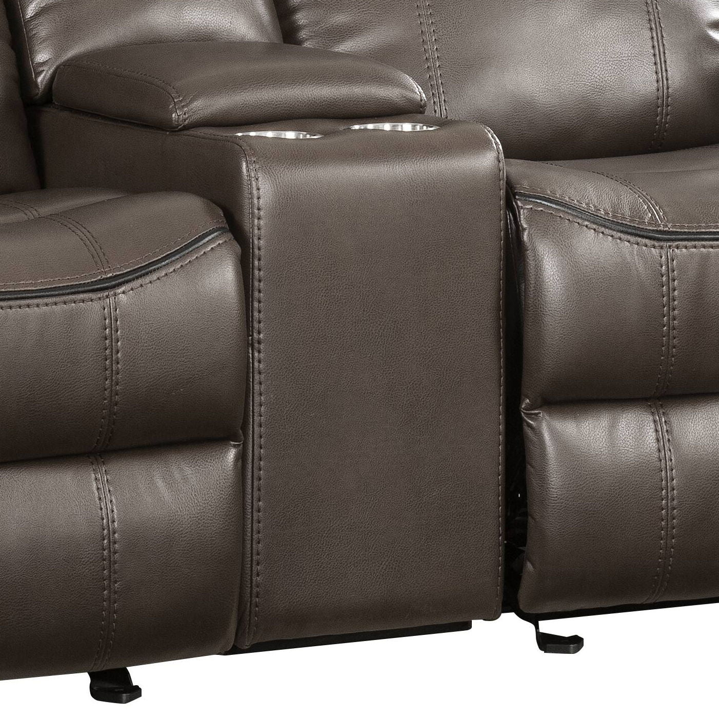 Lydia - Leather Aire Motion Loveseat With USB Console - Brown