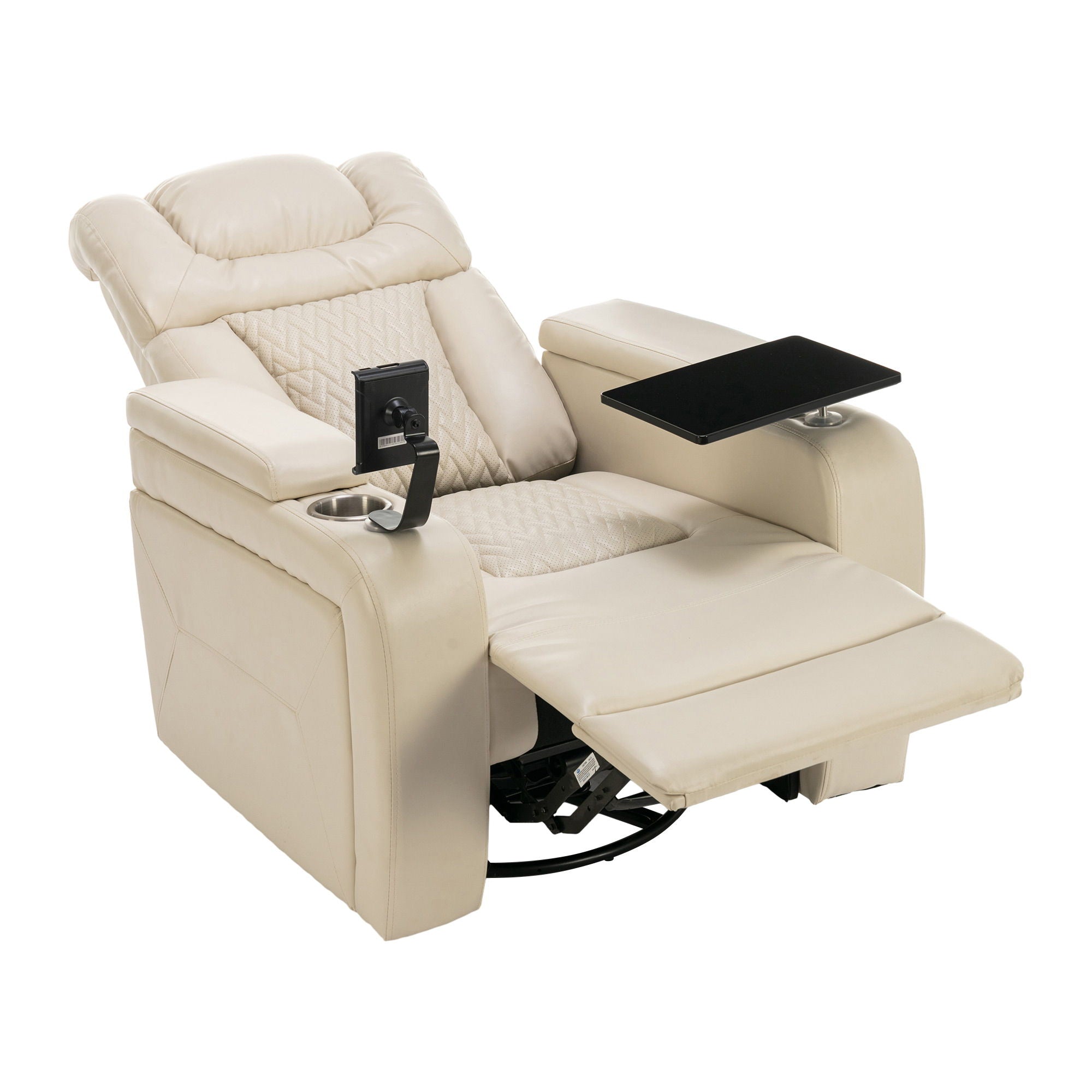 270° Swivel Power Recliner Individual Seat Home Theater Recliner With Comforable Backrest, Tray Table, Phone Holder, Cup Holder, USB Port, Hidden Arm Storage For Living Room