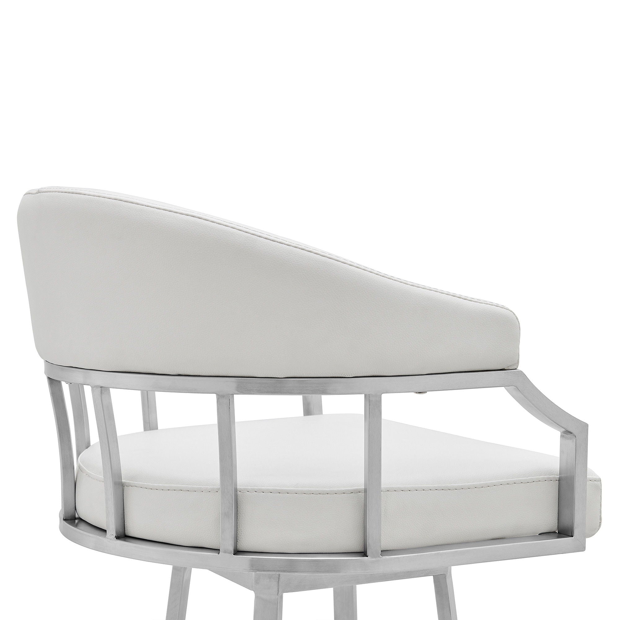 40" Faux Leather Swivel Low Back Bar Height Bar Chair - White / Silver