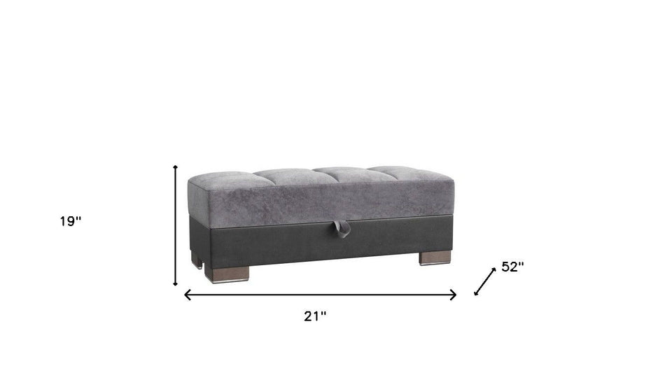 Microfiber Tufted Storage Ottoman - Gray / Black