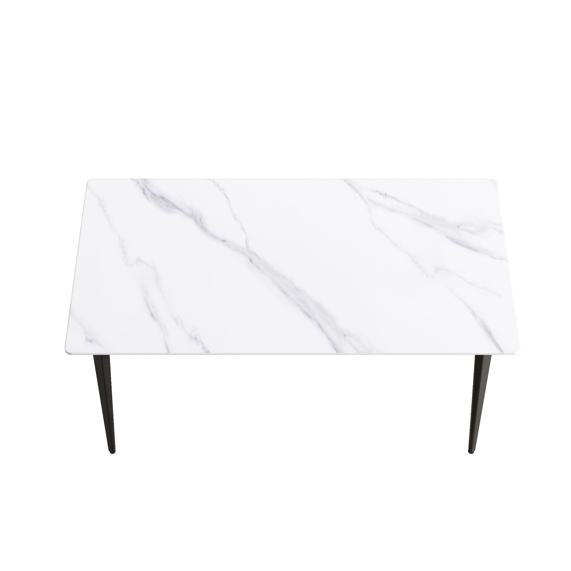 63" Modern Artificial Stone White Straight Edge Black Metal Leg Dining Table, 6 People - White / Black