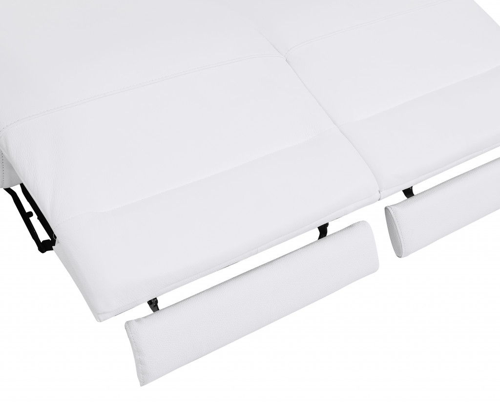 Italian Leather USB Sofa With Silver Legs - White