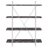 Grimma - 4-Shelf Bookshelf - Rustic Gray And Chrome by CoasterEssence | Bel Furniture