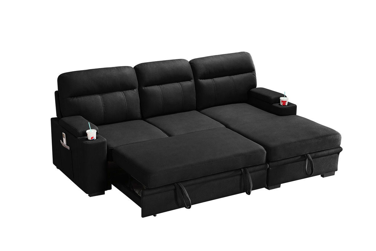 Kaden - Sleeper Sectional Sofa Chaise With Storage Arms And Cupholder