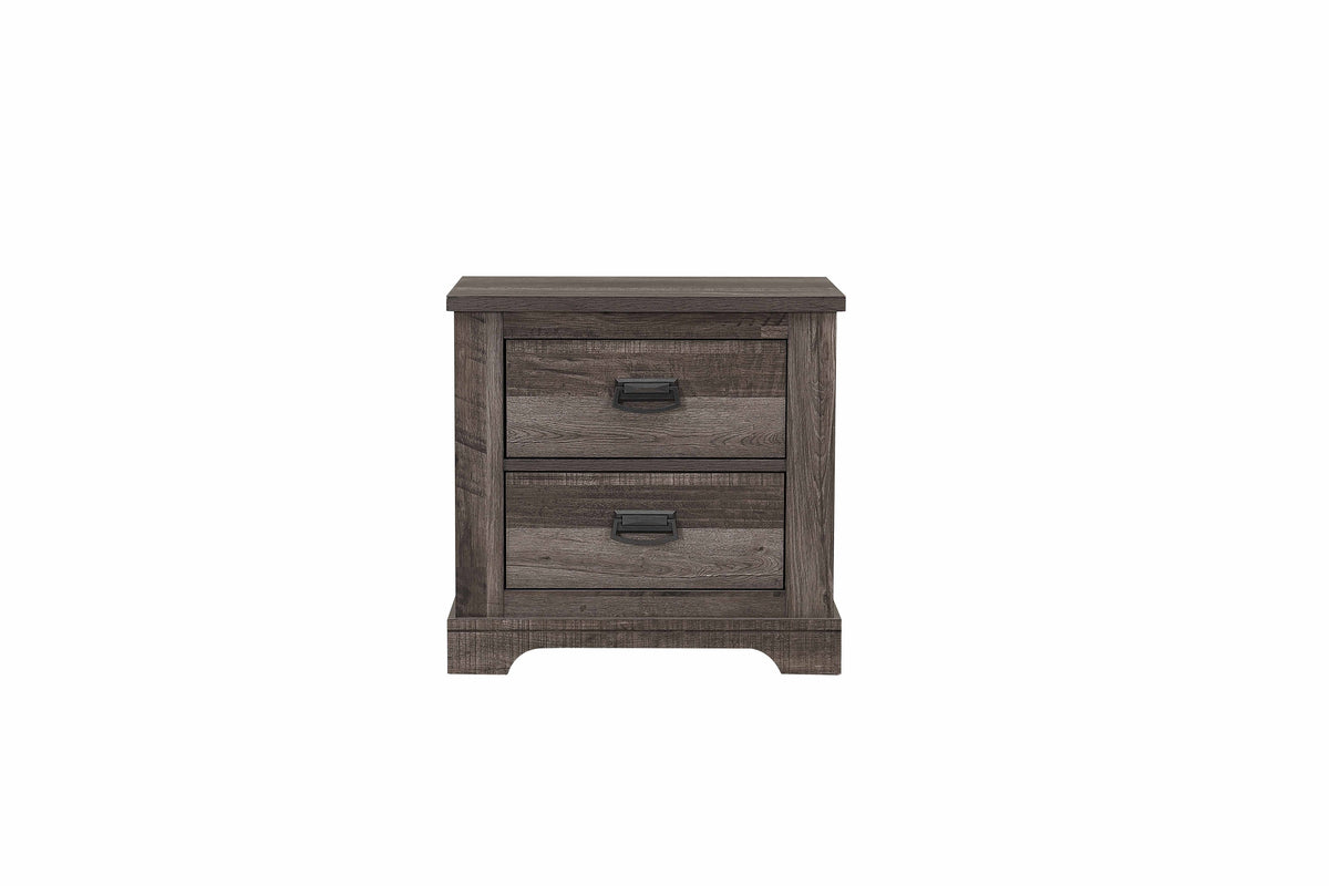 Gracie Driftwood Gray 2-Drawer Nightstand with Antique Black Metal Handles