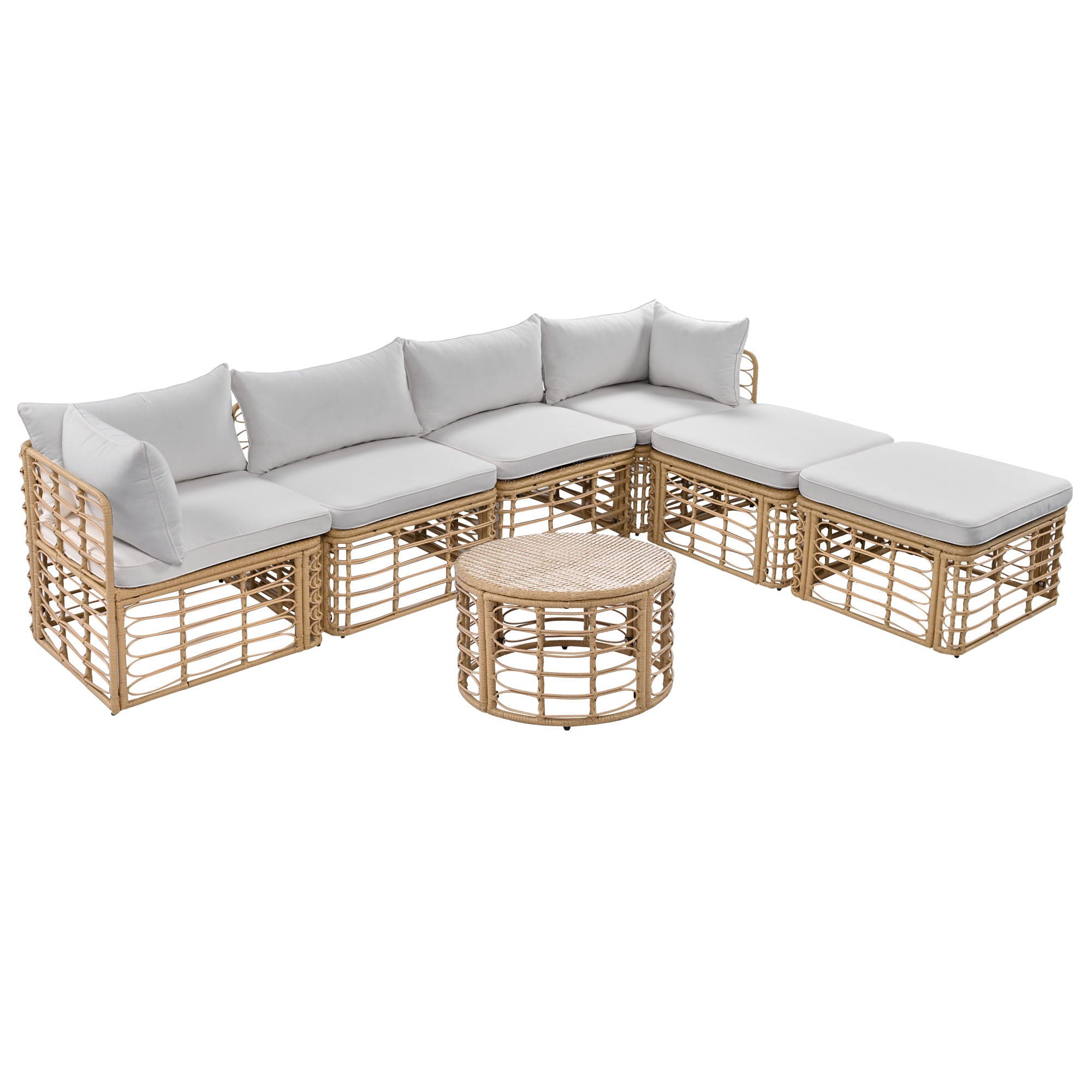 Outdoor Patio Furniture, All-Weather Rattan Sectional Sofa Set With Thick Cushions And Pillows, Freely Combined Conversation Sets For Garden, Backyard, Balcony