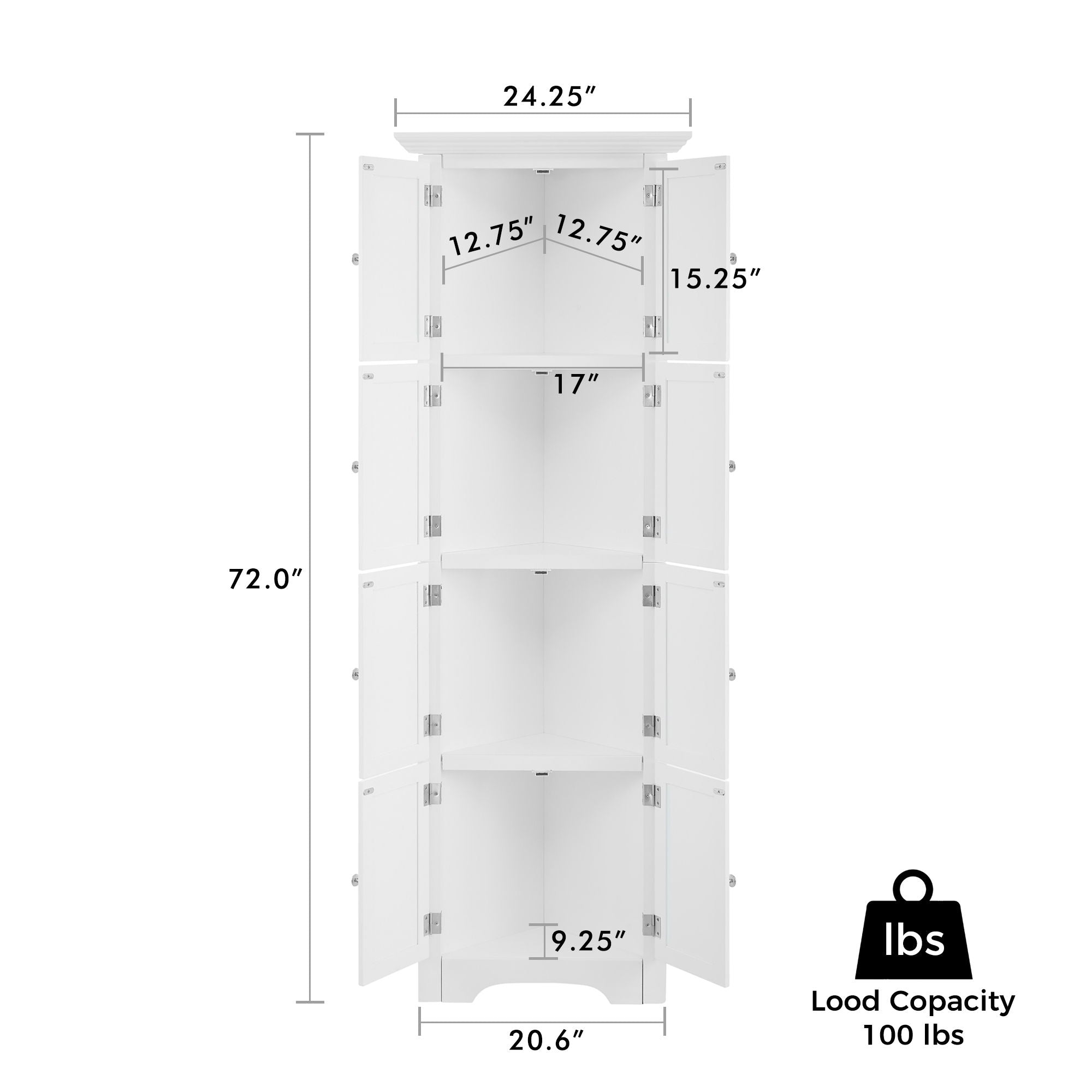 Tall Storage Cabinet With Doors And 4 Shelves For Living Room, Kitchen, Office, Bedroom, Bathroom, Modern