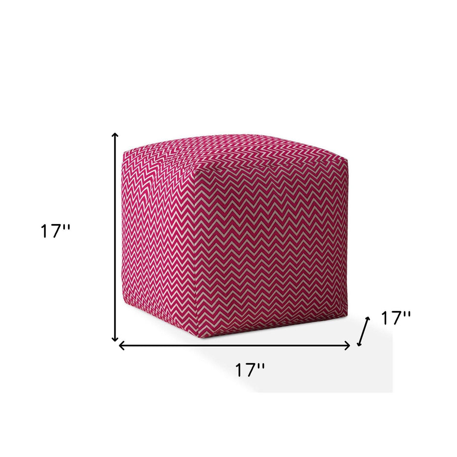 Cotton Chevron Pouf Ottoman - Pink