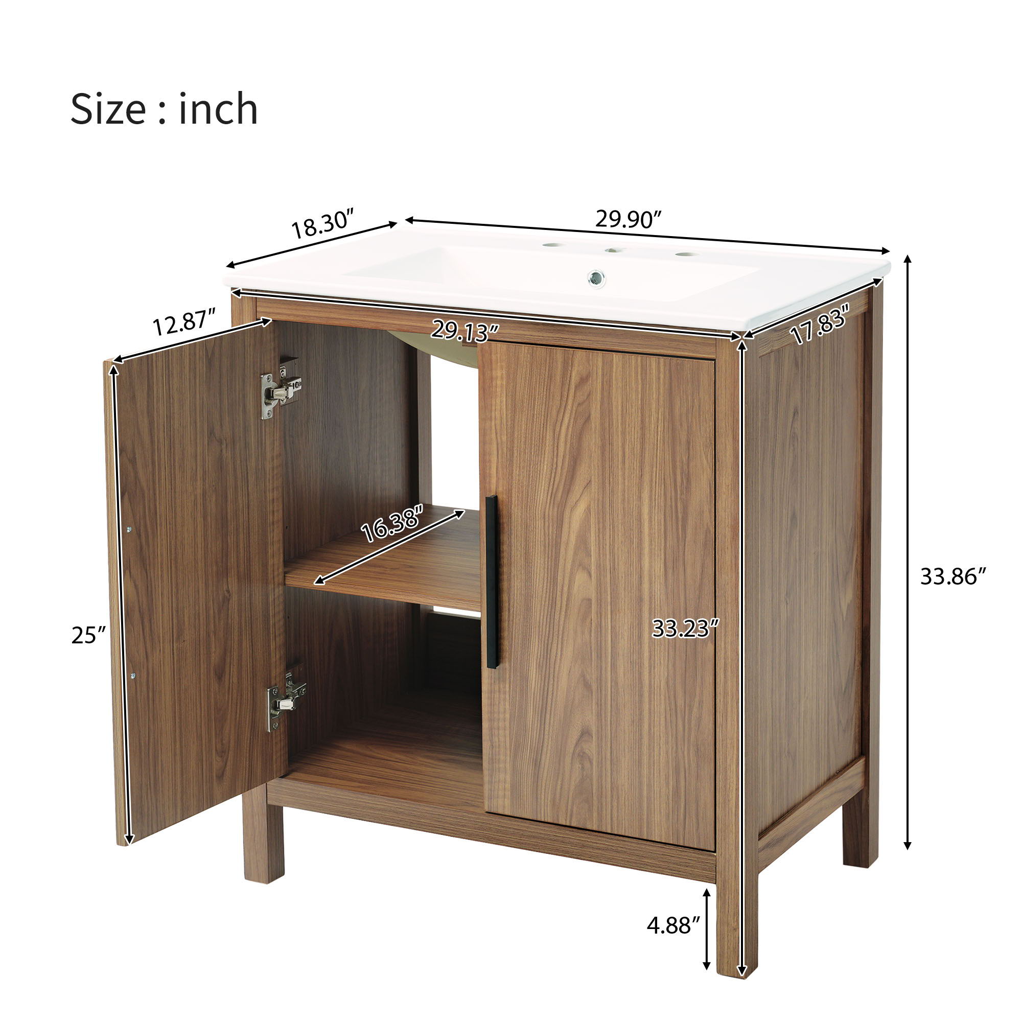 Bathroom Vanity With Single Sink, Combination Under Counter Sink, Bathroom Storage Cabinet With Soft Closing Door, Multi-Function Storage, Solid Wood Frame - Light Brown