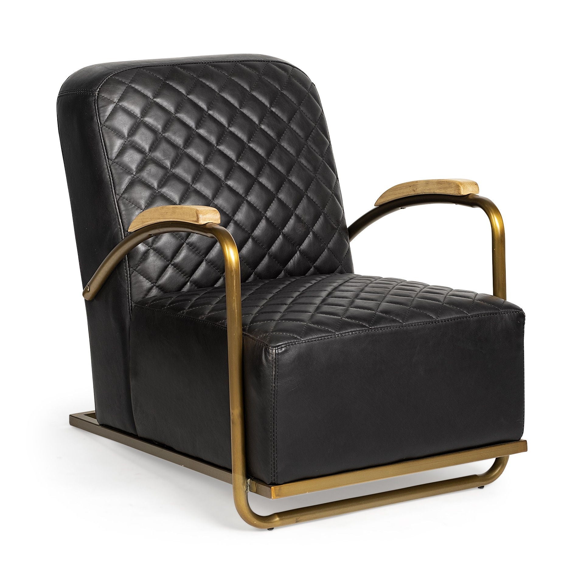 Leather Lounge Chair - Black / Gold