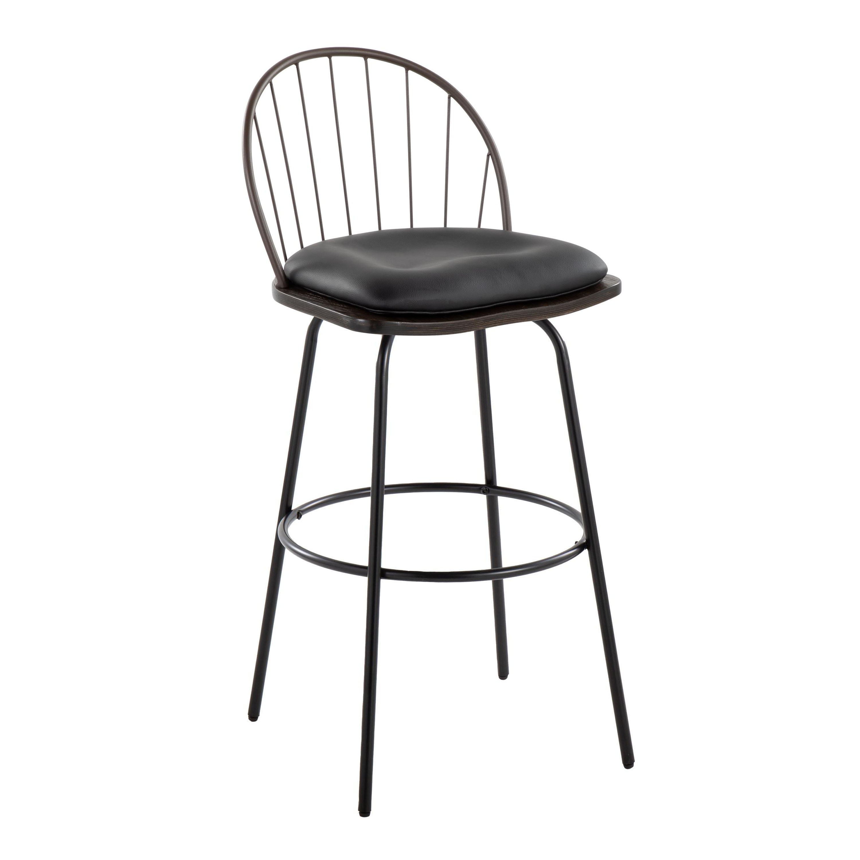 Riley - Claire Farmhouse Fixed Height Barstool With Swivel With Round Footrest (Set of 2)