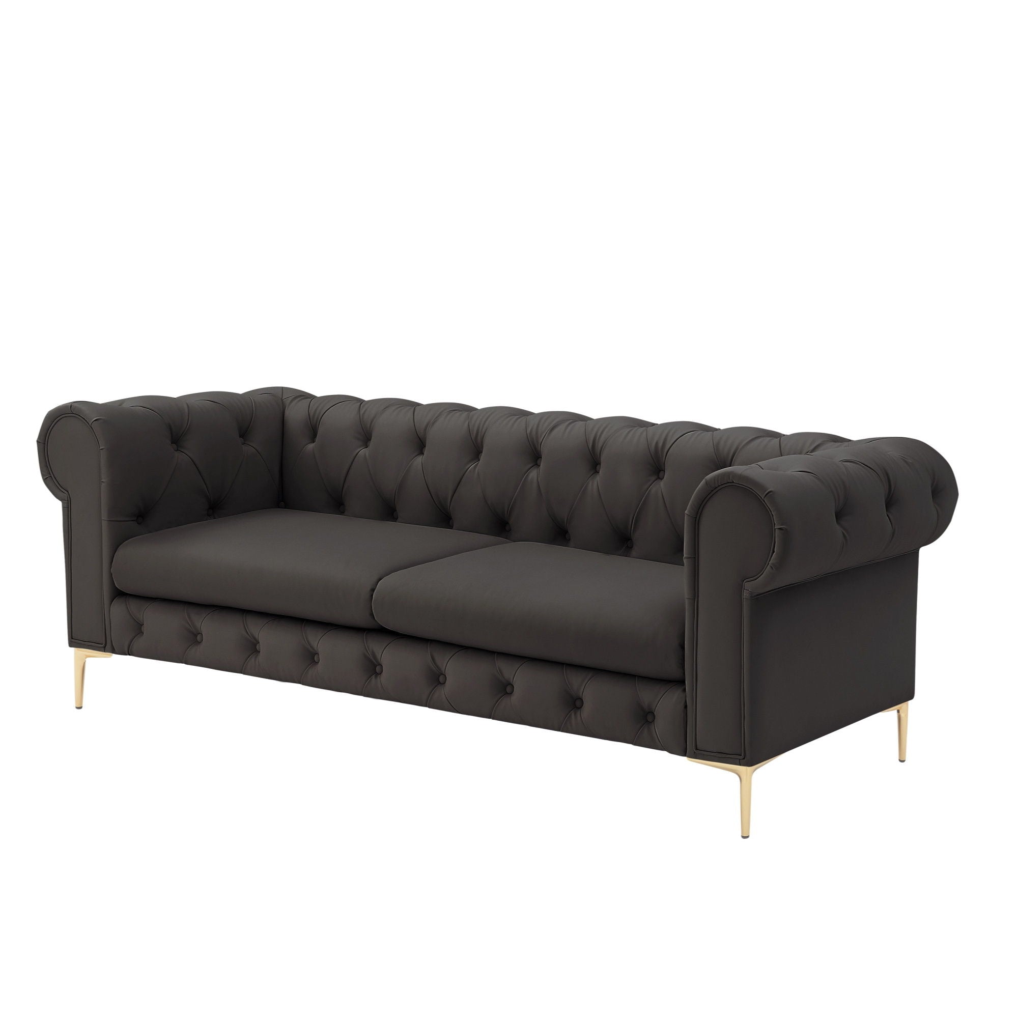 Faux Leather Chesterfield Sofa With Gold Legs - Brown