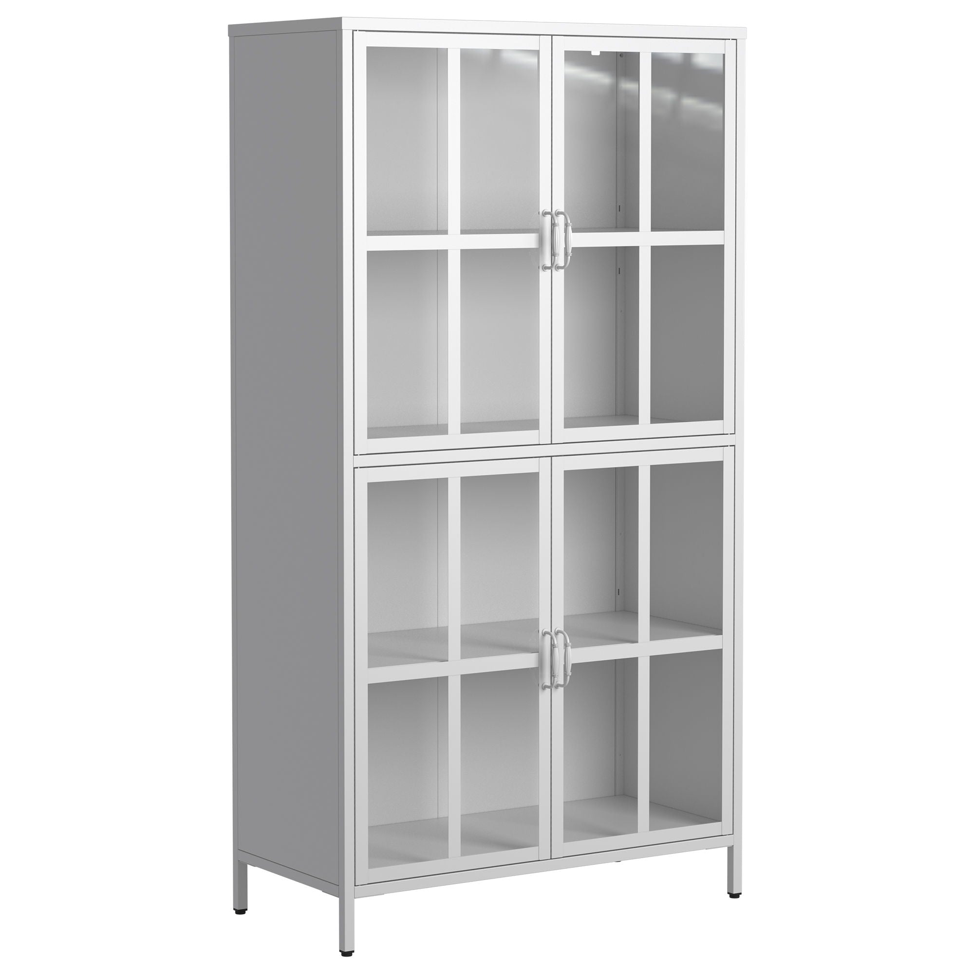 Premium Metal Storage Cabinet With Tempered Glass Doors, Adjustable Shelves, Anti-Tipping Device, Magnetic Silent Closure, And Adjustable Feet For Home And Office Use