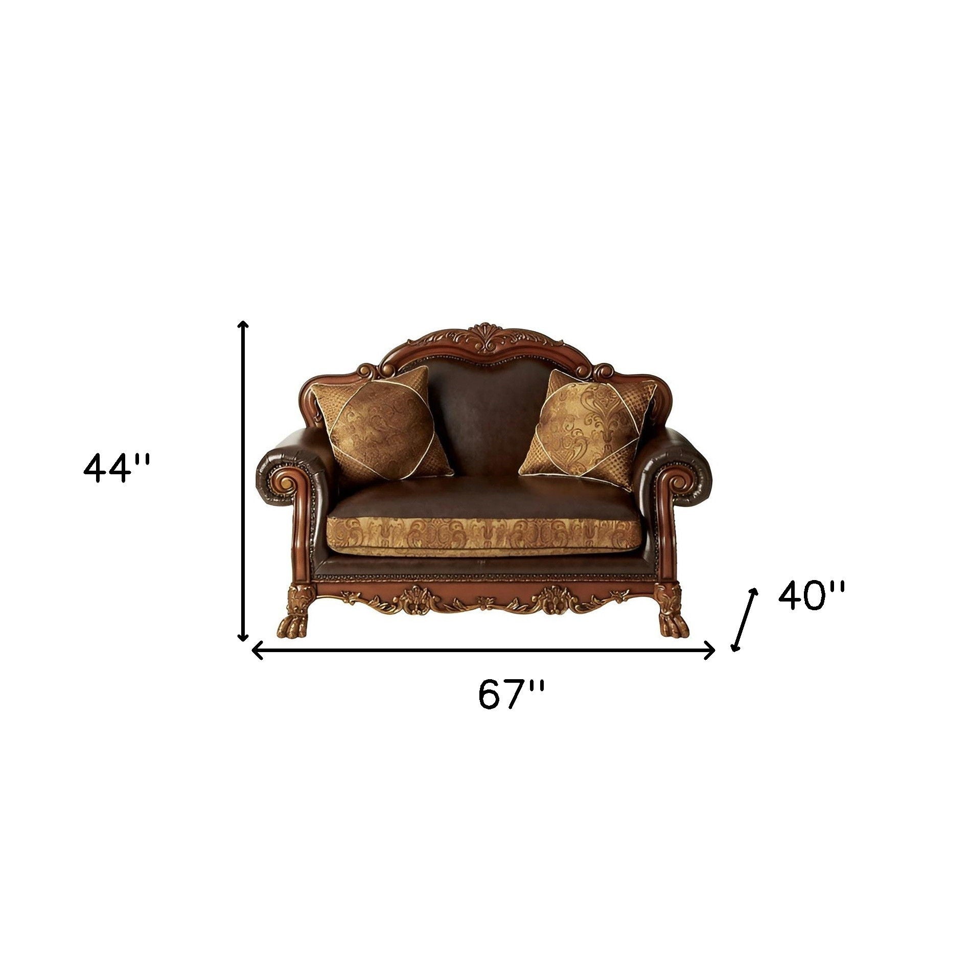 Chenille Faux Leather And Cherry Oak Love Seat - Brown