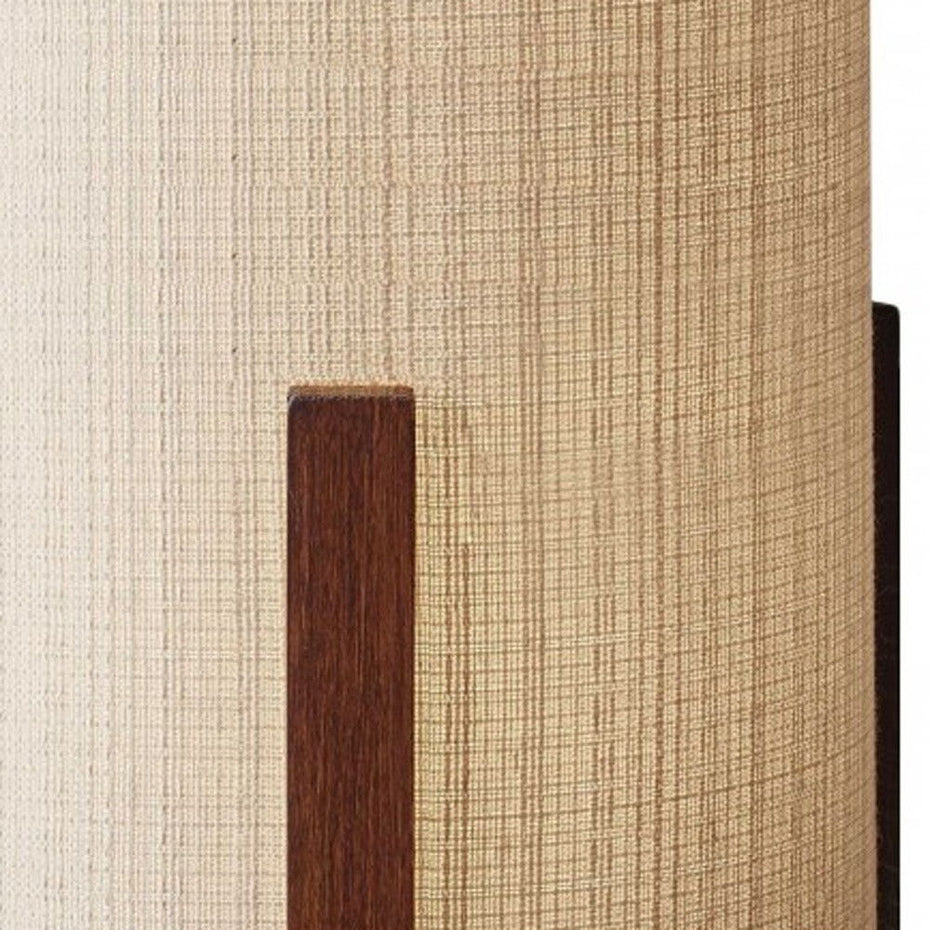 Solid Wood Bedside Table Lamp With Natural Cylinder Shade - Brown