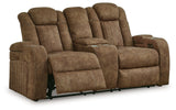 Wolfridge - Brindle - Power Reclining Loveseat With Console /Adj Hdrst by Signature Design by Ashley® | Bel Furniture