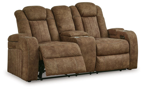 Wolfridge - Brindle - Power Reclining Loveseat With Console /Adj Hdrst by Signature Design by Ashley® | Bel Furniture