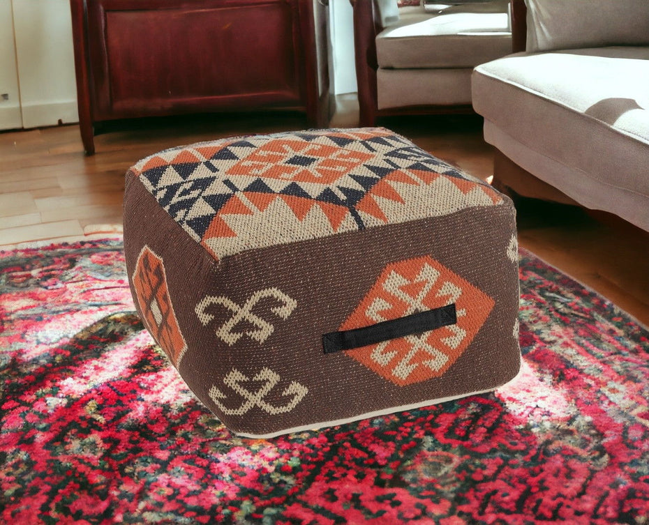 Cotton Blend Ottoman - Brown