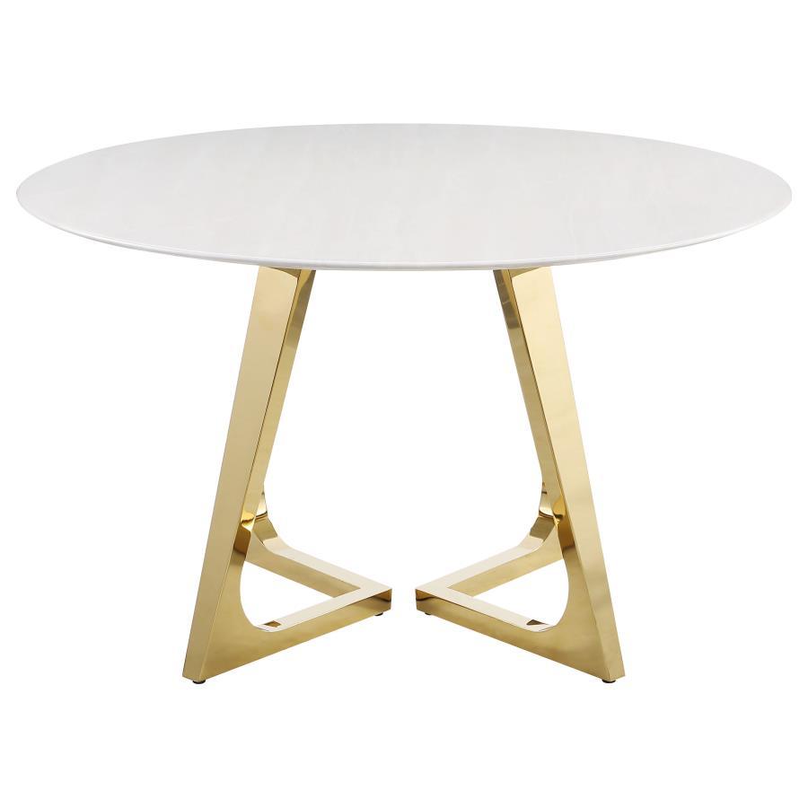 Gwynn - Round Marble Stainless Steel Dining Table - Gold by Coaster Fine Furniture | Bel Furniture