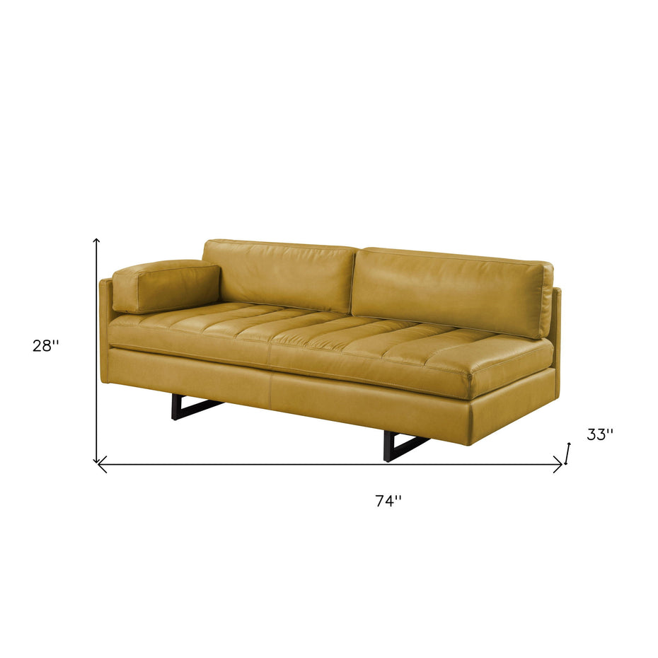 Top Grain Leather Sofa With Black Legs - Mustard