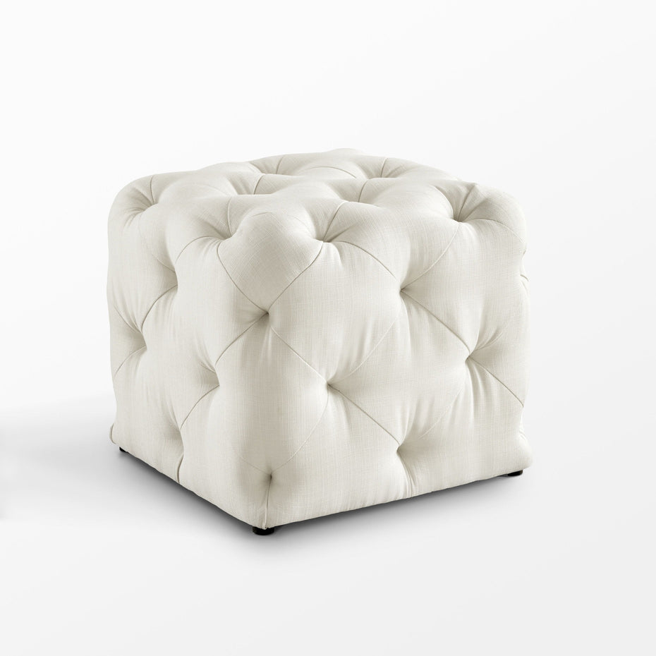 Linen Cube Ottoman - White