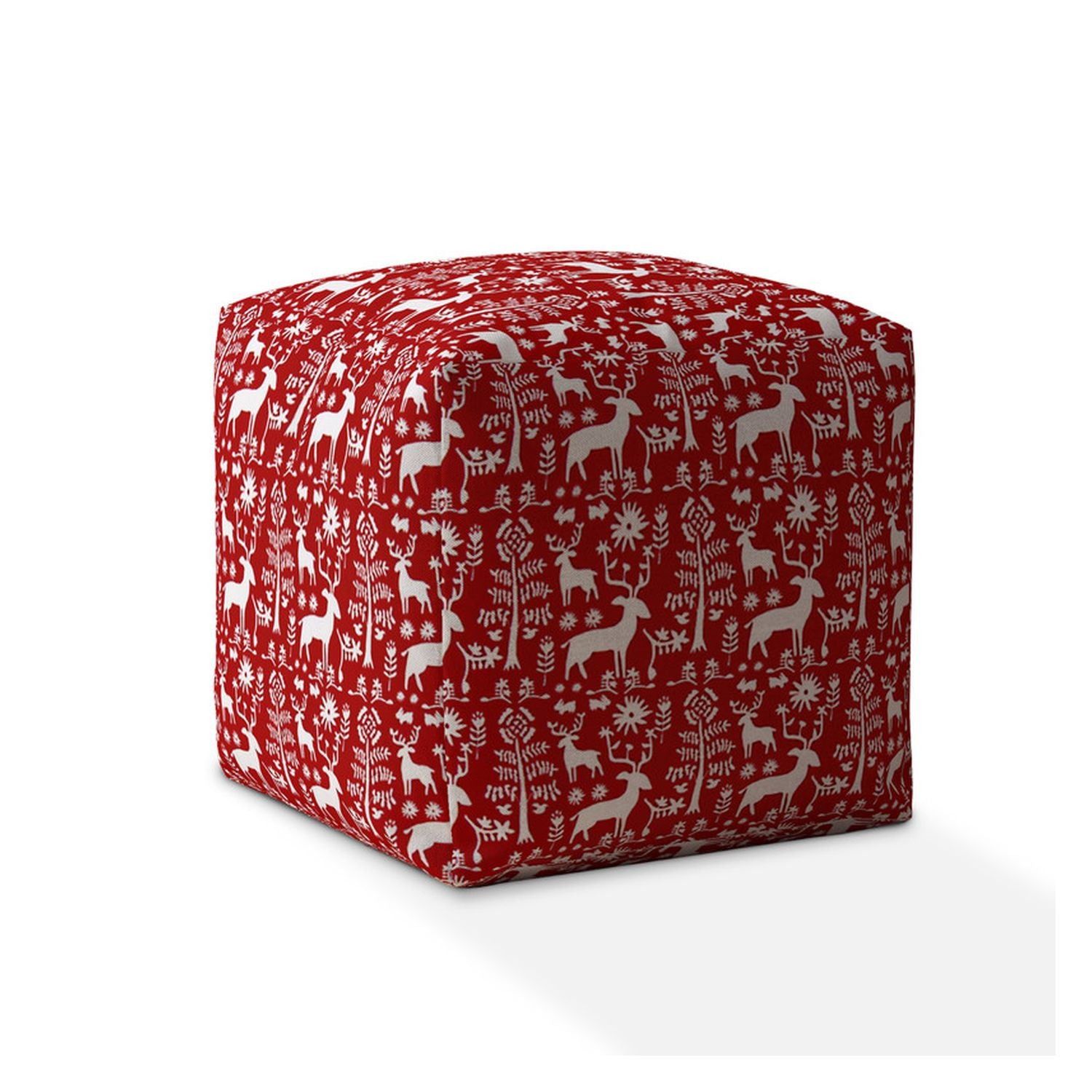 Cotton Stag Pouf Cover - Red / White