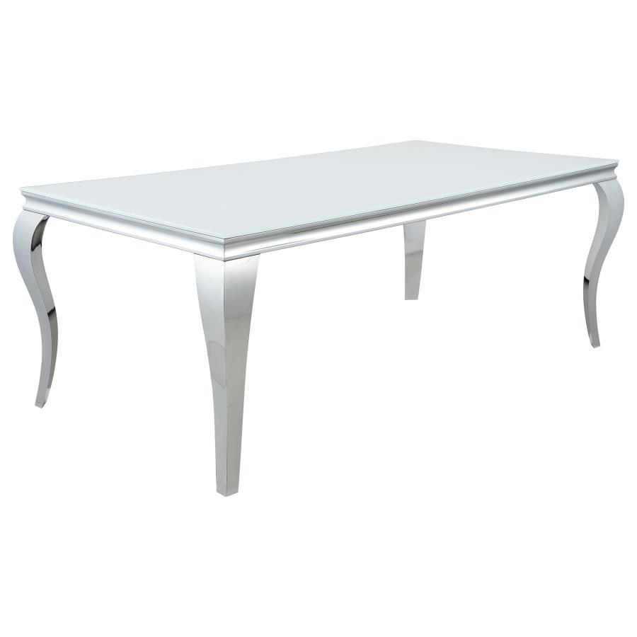 Carone - Rectangular Glass Top Dining Table White 81"W x 41"D x 30"H by CoasterEssence | Bel Furniture