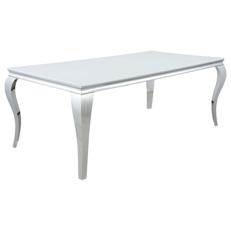 Carone - Rectangular Glass Top Dining Table White 81"W x 41"D x 30"H by CoasterEssence | Bel Furniture