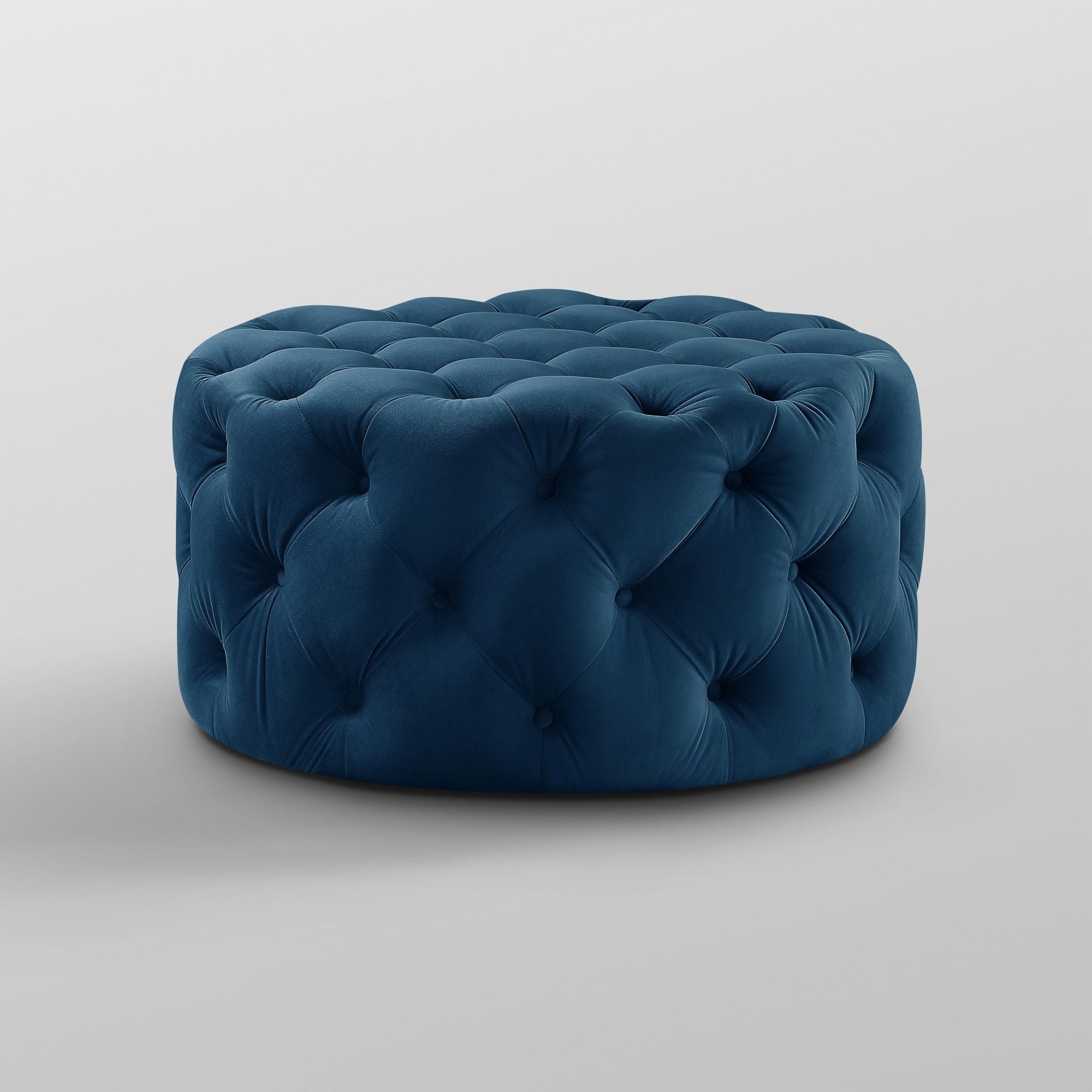 Velvet Rolling Tufted Round Cocktail Ottoman - Navy Blue