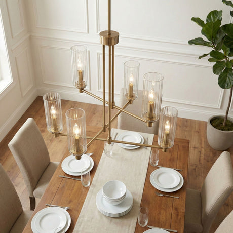 Timeless - 6 Lights Chandelier With Clear Ribbed Satin - Antique Brass / Clear / Gold - view 3