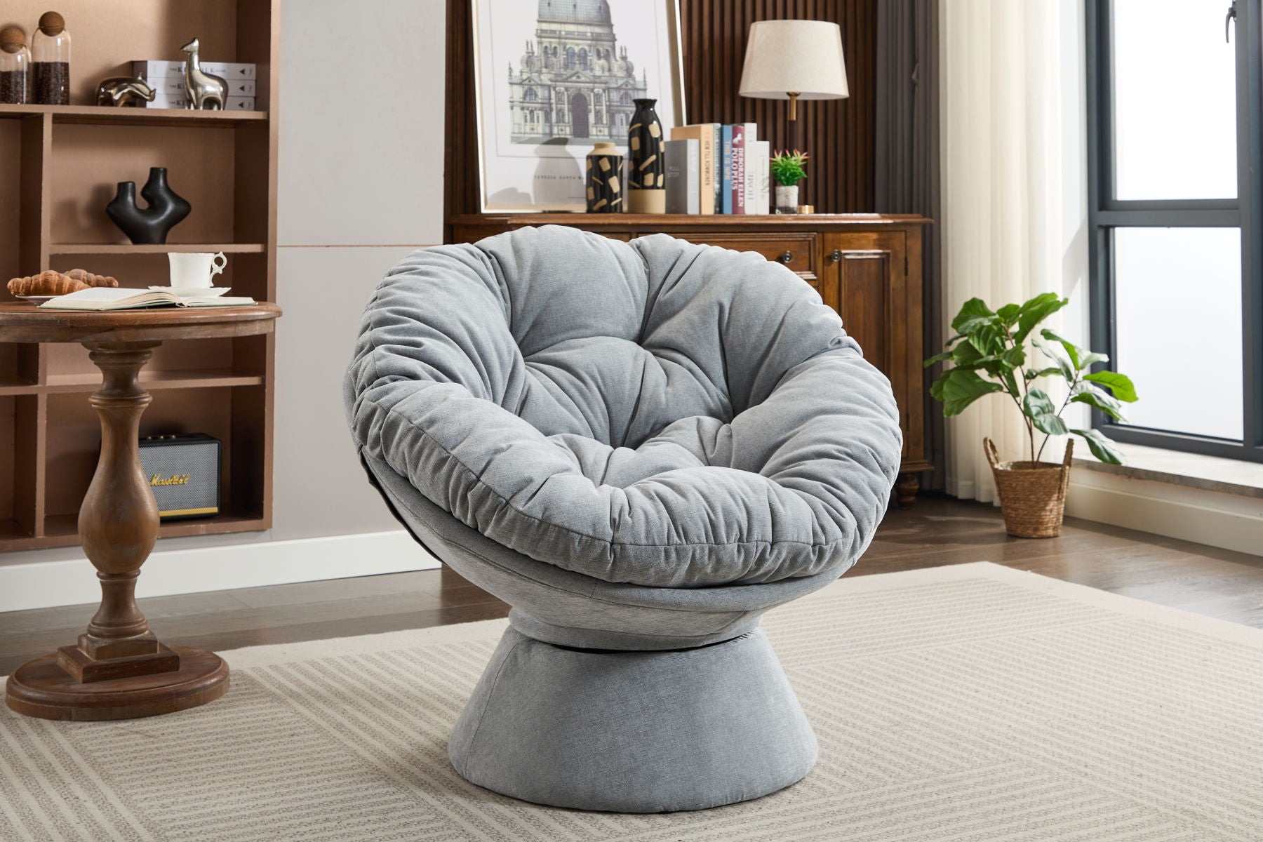 Oversized Swivel Accent Chair, 360 Swivel Barrel Chair, Papasan Chair For Living Room Bedroom