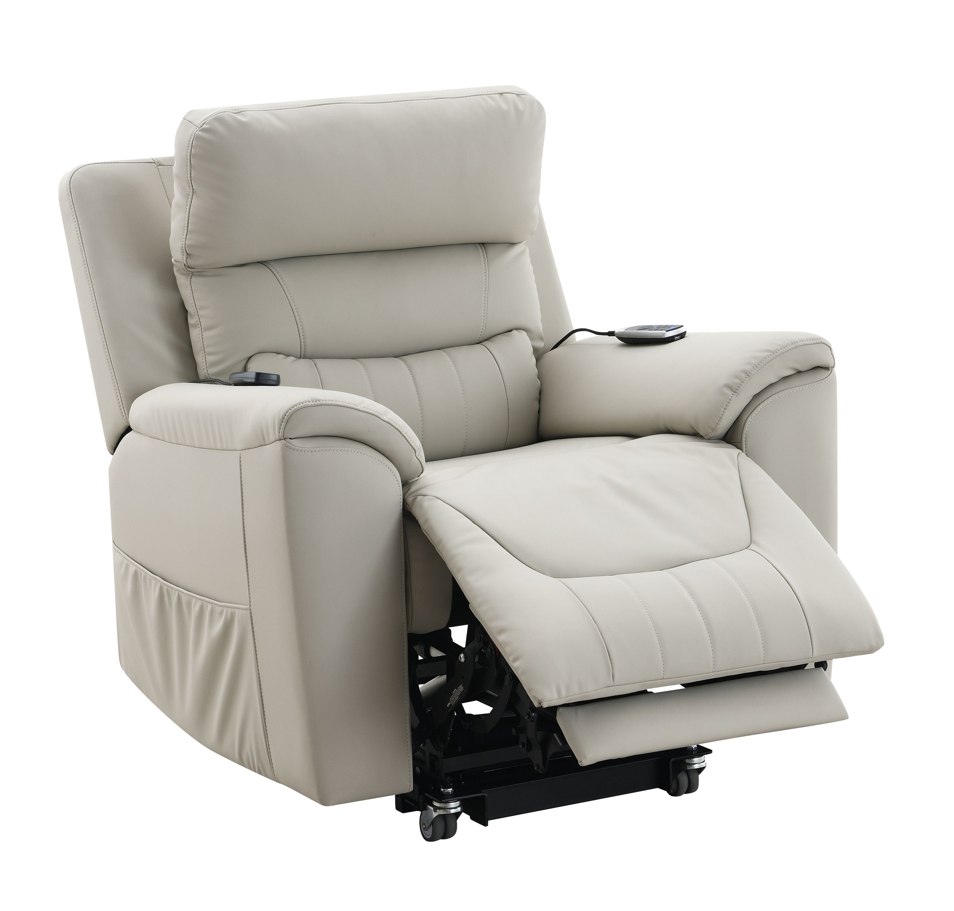 Marsha - Silicone Synthetic Leather Power Motion Recliner With Lift Heating Massage Chair - Light Gray