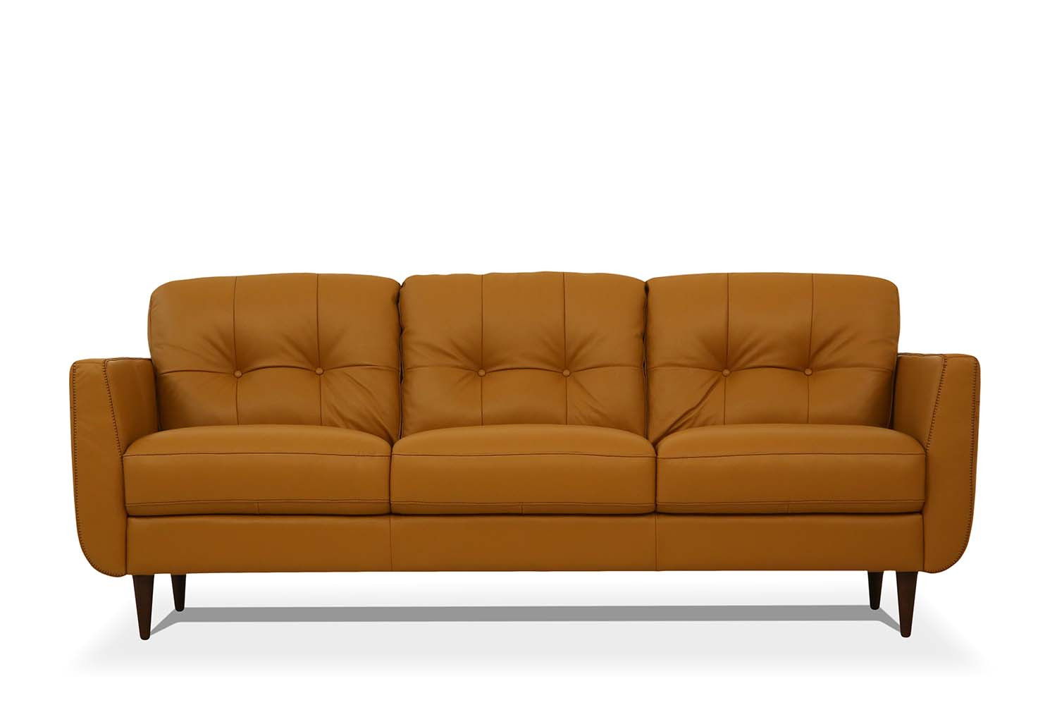 Leather Sofa With Black Legs - Orange