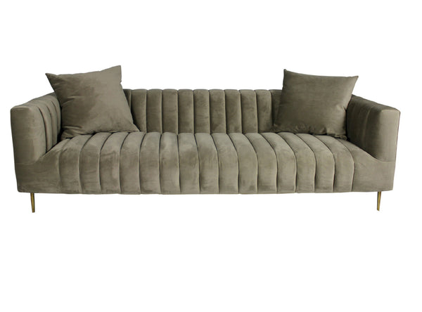 Velvet Sofa And Toss Pillows With Gold Legs - Gray Brown