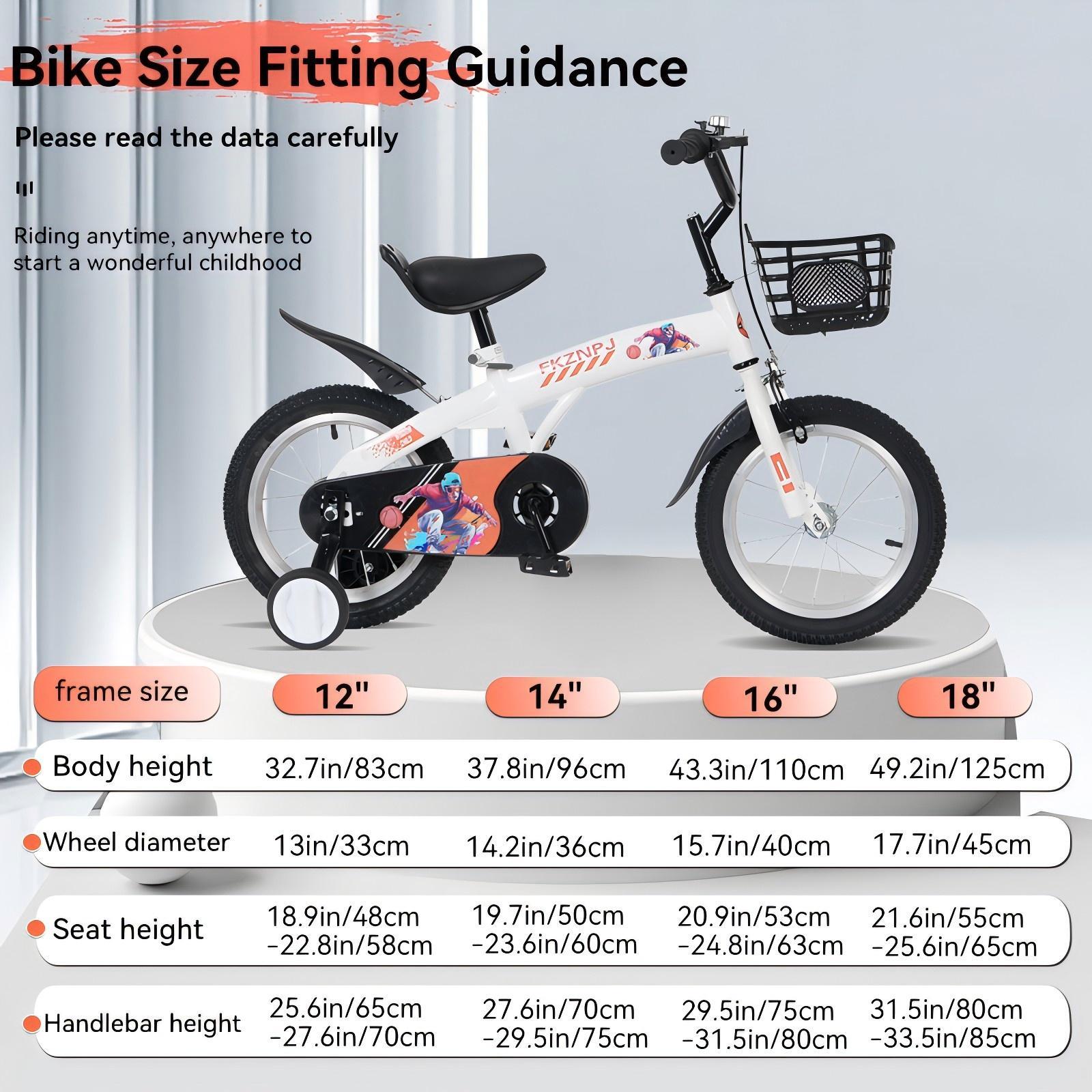 Fkznpj - 18" Sporty Kids Bike With Training Wheels And Stand Adjustable Saddle Suitable For Boys And Girls Aged 5 - 10 Years Tall Height 39 - 49" Available In A Variety Of Colors