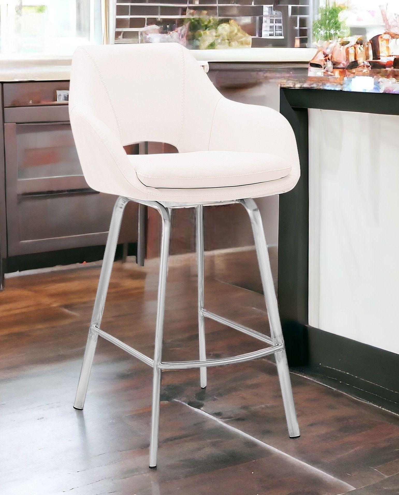 Swivel Low Back Counter Height, Bar Chair - White / Silver