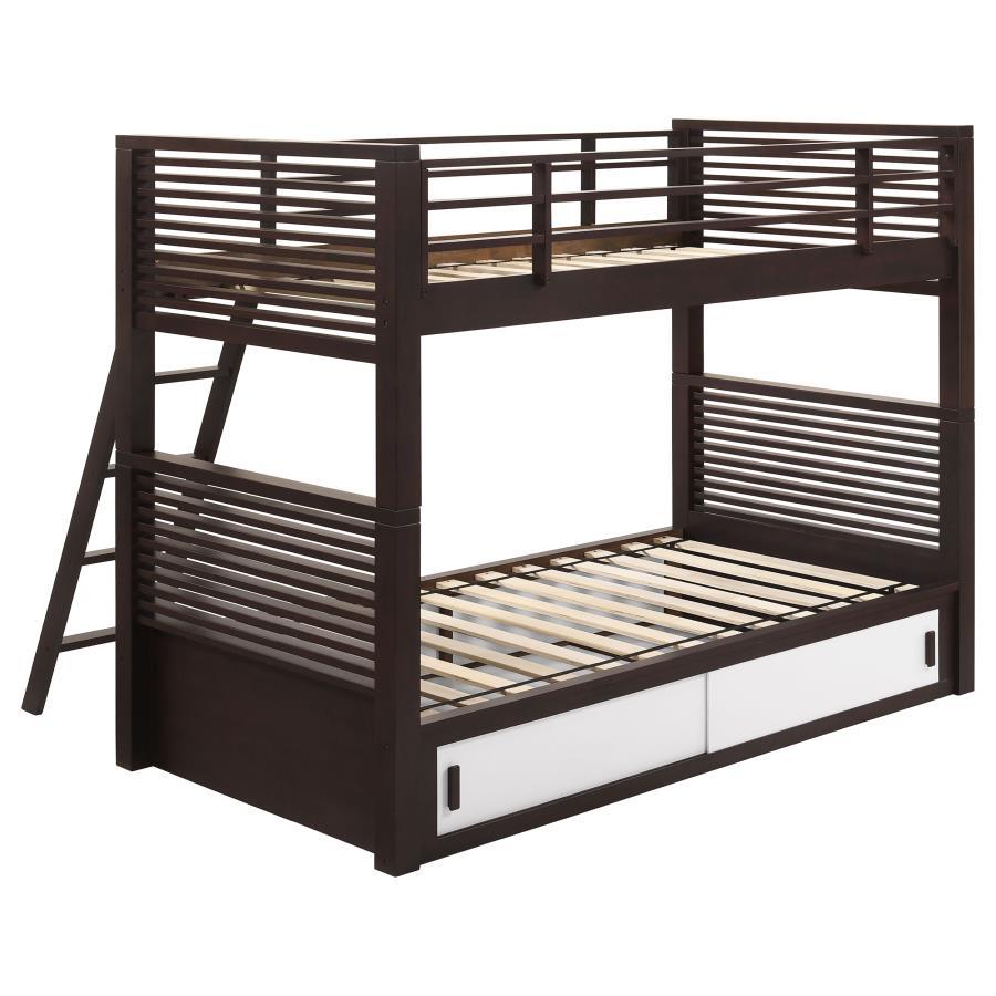 Oliver - Wood Twin Over Twin Bunk Bed - Java